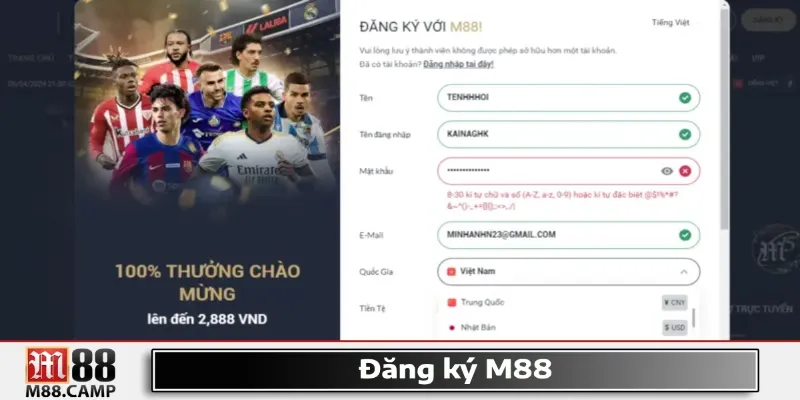 Cách đăng ký tài khoản M88