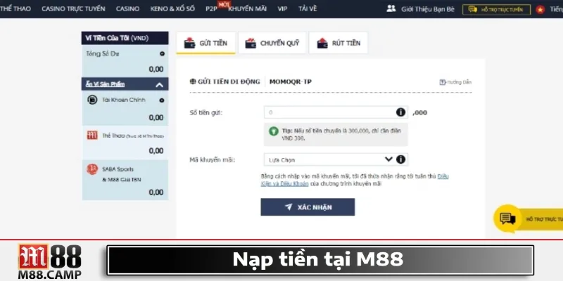 Nạp tiền M88
